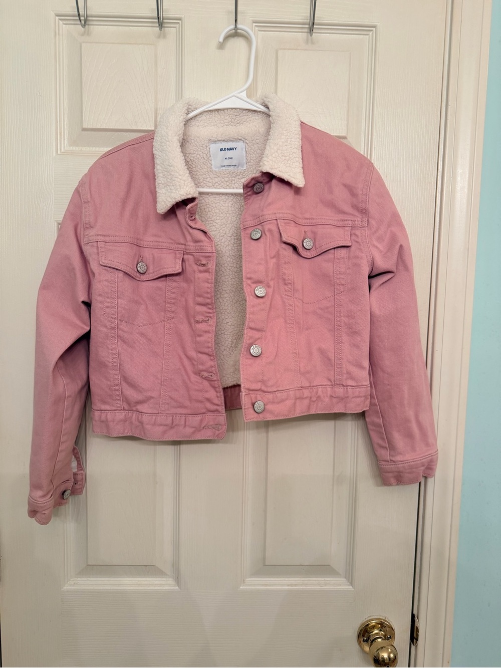 Girls Old Navy Pink Sherpa Lined Denim Jacket